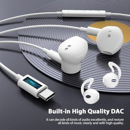Jelanry Magnetic USB-C Wired Earbuds HiFi Stereo Headphones with Mic, White - color: White