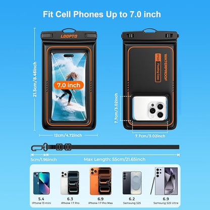 Floating Waterproof Phone Pouch 2 Pack, IP68 Waterproof Phone Case Dry Bag Kayak/Beach/Cruise Travel Essentials, Water Proof Pouch for iPhone 17 16 15 Pro Max, Samsung S25 -7 inch and smaller phones