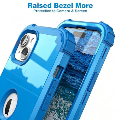 IDweel for iPhone 15 Case with Screen Protector for Women,Luxury 3 in 1 Shockproof Slim Fit Hybrid Heavy Duty Hard PC Cover Soft Silicone Bumper Full Body Anti-Fingerprint Case,Sky Blue - color: Glitter Sky Blue