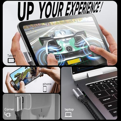 6.6FT USBC Extension Cable Right Angle Compatible with Thunderbolt 4/3,USB4 40Gbps Data Transfer,90 Degree USB C Male to Female Cable,Type C Extension 240W Fast Charging,8K/4K Video Display. - size: 6.6FT