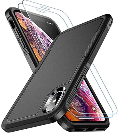 SPIDERCASE for iPhone Xs Max Case, [10 FT Military Grade Drop Protection] [Non-Slip] [2 pcs Tempered Glass Screen Protector] Shockproof Airbag Cushion Protective Case for iPhone Xs Max 6.5” (Black) - color: Black