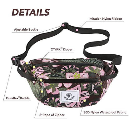 4Monster Hiking Waist Packs Portable,Water Resistant Fanny Bag with Adjustable Strap,Lightweight Crossbody Chest Bag Slim Bag - color: Flower Pink