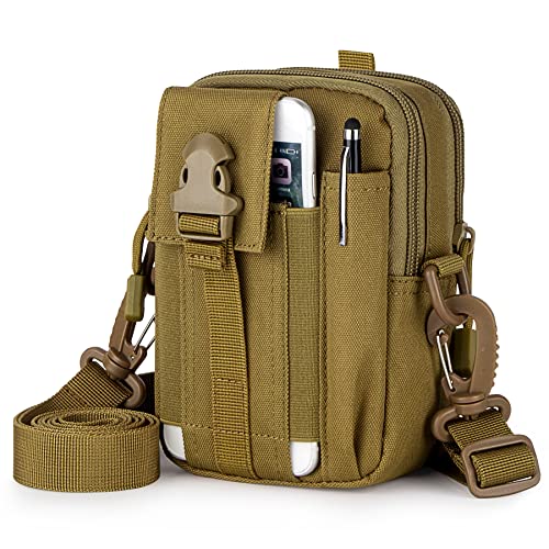 Tactical Molle Phone Pouch Compact Utility Belt Waist Bag with Shoulder Strap for iPhone 14 Plus/14 Pro Max/14 Pro/14/13 Pro Max/13/12 Pro - color: Khaki