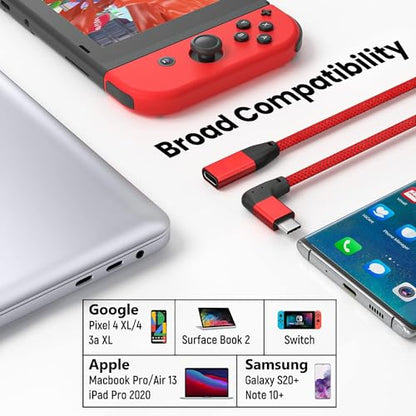 Right Angle USB C Extension Cable 0.6FT, USB-C 3.2 Male to Female Cable - color: RED, size: 0.6FT