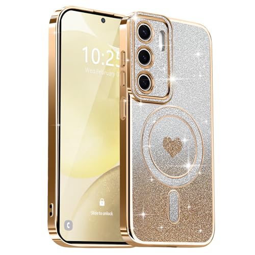 Lafunda Magnetic for Samsung Galaxy S24 Plus Case Glitter, Gold | Luxury Gold Edge Electroplating Case for Women Girls Men, Bling Silicone Shockproof Camera Protection Soft TPU Bumper Cover - color: Gold, size: Samsung Galaxy S24 Plus