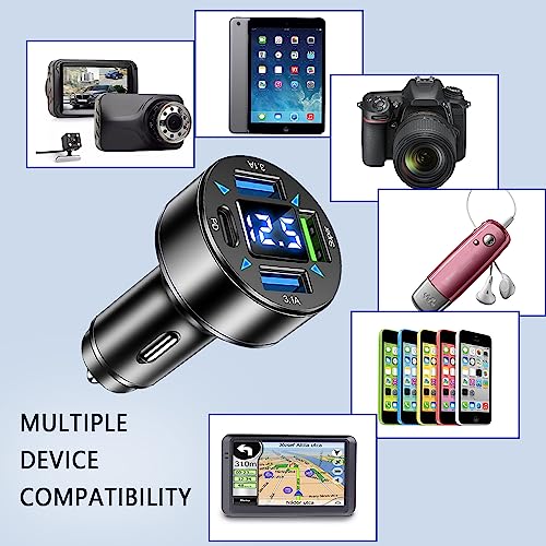 Fast Car Charger,4 Ports Cigarette Lighter USB Charger with LED Voltmeter,PD3.1/Super Port Car Charger Adapter Fast Charging,Compatible with iPhone/Android/Samsung Galaxy (PD/Super) - color: PD/Super