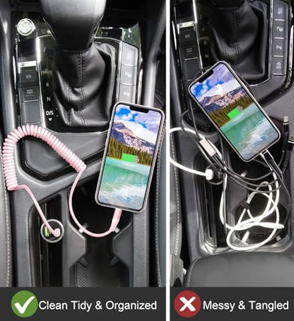 iPhone Charger Cable for Car 3FT, 2Pack Coiled Coiled Lightning Cable - color: Pink, size: 3FT, style: USB A to Lightning