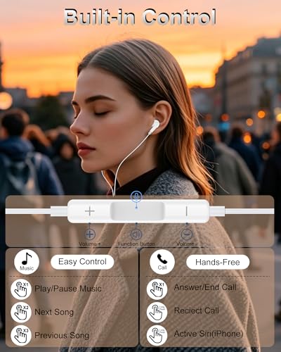 AILKIN 3.5mm Wired Earphones, in-Ear Earbud Headphone with Mic [White] - color: White