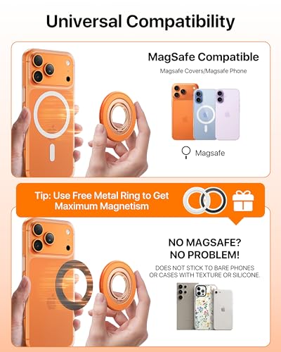 andobil 2026 3rd Gen Stability Magnetic Phone Ring Grip for MagSafe, Orange - color: Orange