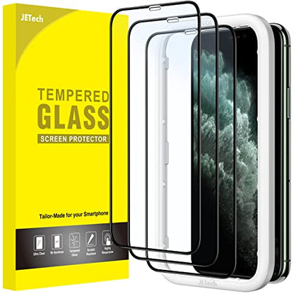 JETech Full-Coverage Screen Protector for iPhone 11 Pro Max/Xs Max, 3-Pack | Black Edge Tempered Glass, Easy Installation Tool, HD Clear, Case-Friendly - size: iPhone 11 Pro Max, iPhone XS Max