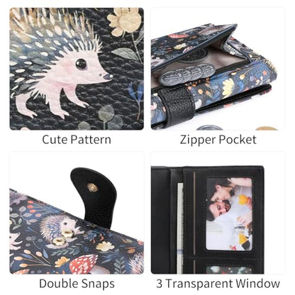 GOIACII Women's Wallet RFID Blocking Large Capacity Card Holder Ladies Phone Clutch Travel Long Purse Hedgehog Print - color: Z03 Hedgehog Print Black