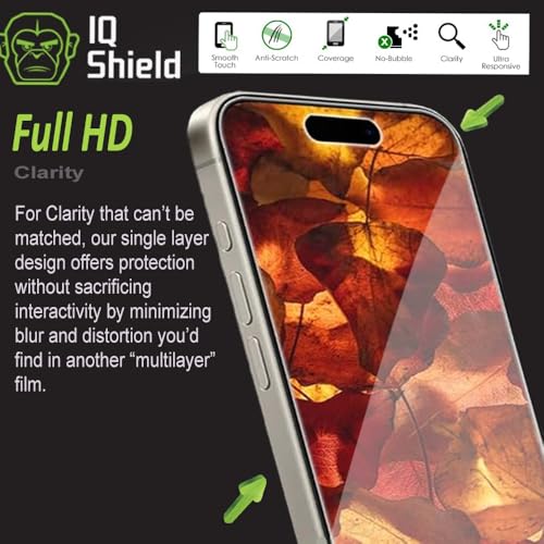 IQShield 2 Pack Screen Protector for iPhone 15 Pro Max, Easy Install, Ultra Thin, Anti-Scratch, Anti-Bubble, Smudge Resistant, Clear TPU Film - size: 6.7