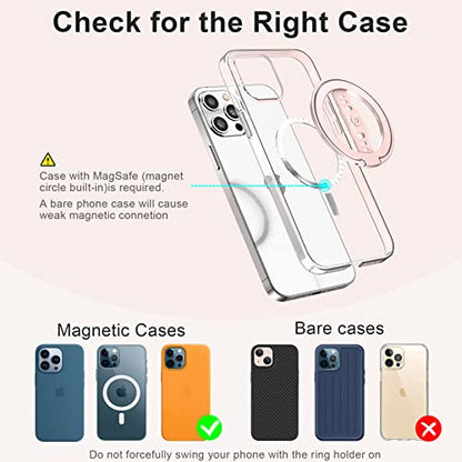 EWA MagOne (Upgrade) Compatible with MagSafe Phone Grip Stand with Silicone Finger Strap, Removable Magnetic Ring Holder Kickstand Loop, Only for iPhone 15, 14, 13 Pro/Max/Plus-(Rose Gold)