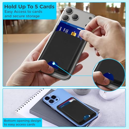 Genuine Leather MagSafe Wallet with Stand | RFID Blocking Magnetic Phone Wallet Card Holder for iPhone 17/16/15/14/12 | Ultra-Slim Minimalist Design | Stronger Magnetic Grip (BLACK) - color: BLACK