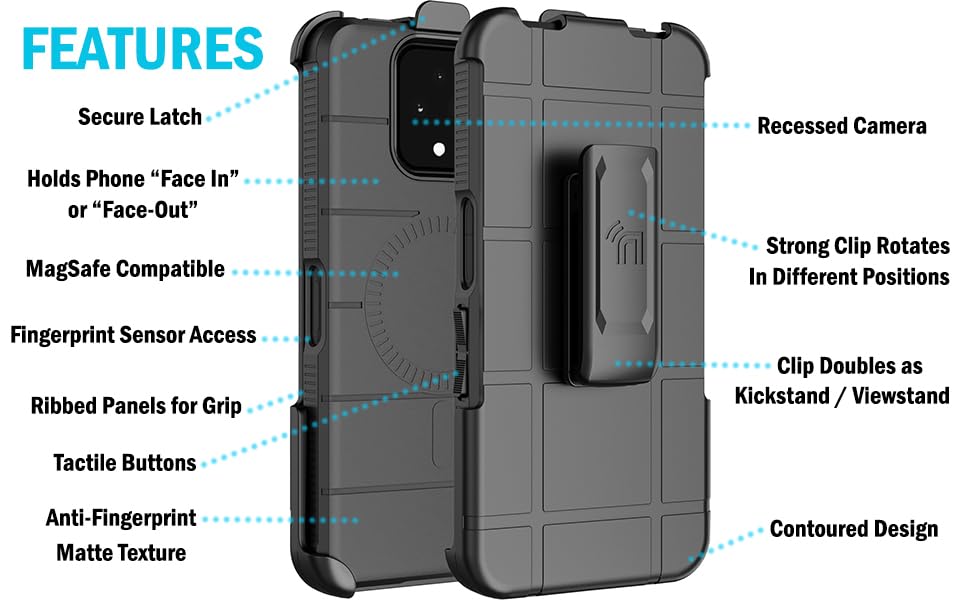 Case and Holster Combo for Sonim XP Pro 5G Phone - Matte Black | Compatible with MagSafe, Magnetic, Rugged Cover, Enhanced Grip, with Belt Clip Holder, Ratchet Rotation - color: Black