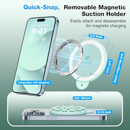 Magnetic Suction Cup Phone Mount, Compatible with MagSafe, Silicone Octo Cup Buddy Sticky Grip Holder for iPhone and Android, Removable Hands-Free Selfie/Video for TikTok, Mint Green - color: Mint Green
