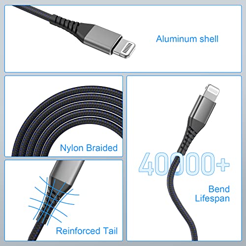 [ Apple Certified 2pack ] iPhone Charger,Lightning Cable, Fast Charging Cables for Apple iPhone 12/11/11Pro/11Max/ X/XS/XR/XS Max/8/7/6/5S/SE/iPad Mini Air (10ft, Grey) - color: Grey, size: 10foot