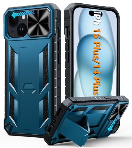 FNTCASE for iPhone 15 Plus Case iPhone 14 Plus Case with Kickstand & Slide | Military Grade Dropproof Protection, Heavy Duty Rugged Cell Cover, Bumper, Blue - color: Blue, size: For Iphone 15 Plus 6.7 Inch