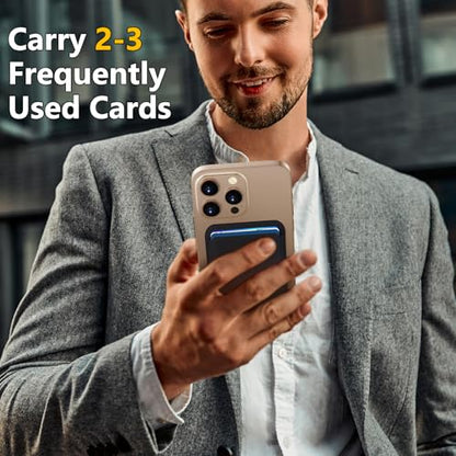 Upgraded MagSafe Wallet, Magnetic Phone Wallet 3 Cards Holder, 23 Magnets, Credit Card RFID Blocking, Slim Leather, Magnetic Wallets for iPhone 17/16/15/14/13/12 Series-Black - color: Black