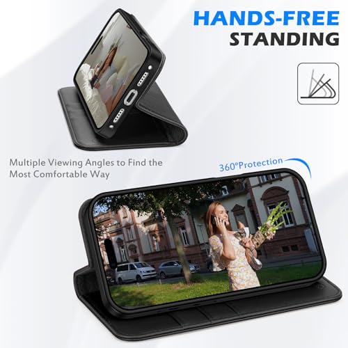 SHIELDON Genuine Leather Wallet Case for iPhone 17 Pro Max 6.9" 2025, Black | Flip Magnetic Cover, Kickstand, RFID Blocking, 3 Credit Card Holder, Book Design, Shockproof, Soft Inner Phone Case - color: Black