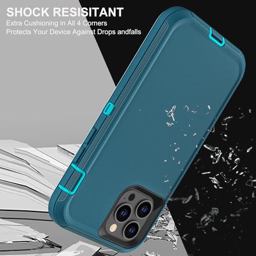 YKHJKLEC for iPhone 12/12 Pro Case, Military Grade 3 in 1 Heavy Duty Shockproof/Drop Proof/Dust Proof with 2Pcs Tempered Glass Screen Protector (Blue/Turquoise) - color: Blue/Turquoise