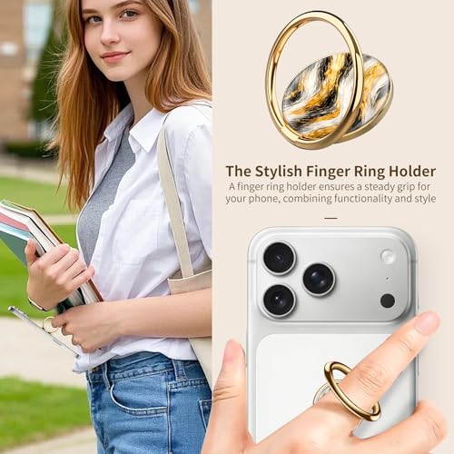 Cell Phone Ring Holder, Cute Phone Ring Grip Stand, 360°Rotation Funny Metal Kickstand Finger Grip Luxury Gold Marble - color: Luxury Gold Marble