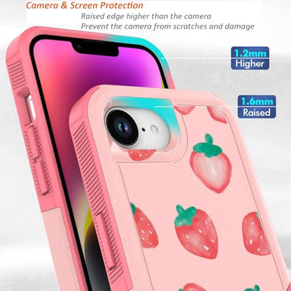 for iPhone 17e Case & iPhone 16e Case: Cute Flowers Floral Design for Girls Women Military Grade Drop Protection TPU Bumper Shockproof Silicone Phone Cover (Strawberry) - color: Strawberry