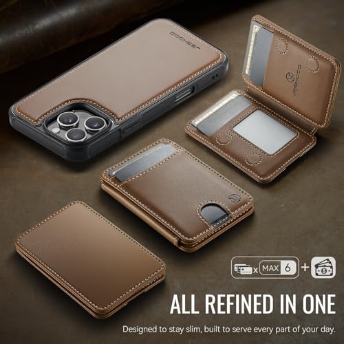 WJX for iPhone 16 Pro MagSafe Wallet Case, 2-in-1 Detachable Luxury Card Holder, Universal MagSafe Compatible, RFID Blocking, Shockproof Kickstand Slim Cover， Brown - color: Brown, size: iPone 16 Pro