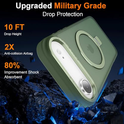 Magnetic for iPhone Air Case with Ring Stand, Midnight Green | Invisible Magnetic Kickstand, 10FT Drop Protection Shockproof, Velvety Touch, Slim Translucent Matte Back - color: Midnight Green, size: Iphone Air 6.5 inches