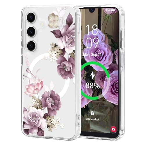 for Samsung Galaxy A16/A16 5G Case Flower Clear Magnetic,Purple | [Compatible with Magsafe], Cute Flower Girls Women Clear Case Silicone Shockproof Protective Cover with Pretty Floral Pattern - color: Purple, size: Samsung Galaxy A16/A16 5G