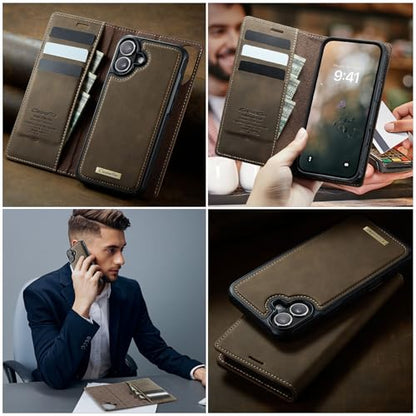 Kowauri Case for iPhone 17, PU Leather Wallet Flip Case with Card Holder RFID Blocking, Magnetic Detachable Shockproof Phone Cover Wireless Charging Compatible for iPhone 17 (6.3 inch), Coffee - color: Coffee