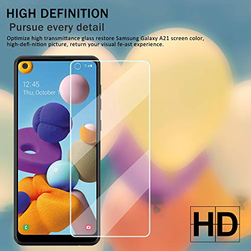 YEBF Galaxy A21 HD Clear Tempered Glass Screen Protector + Camera Lens Protectors by YEYEBF,[2+2 Pack] [3D Glass] [Anti-Glare] [Bubble-Free] Screen Protector Glass for Samsung Galaxy A21 - size: Galaxy A21
