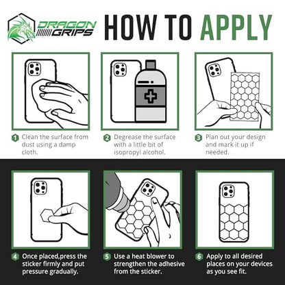 Dragon Grips Clear Rubber Grip Tape - 25 Precut 1" Hex Griptape Stickers (Pack of 2), Non-Slip Adhesive for Cell Phones, Controllers, Guns, and Mouse Grip Tape, Rubberized Durable Texture, Made in USA - color: Clear, size: 1" - 25pc 2 pack