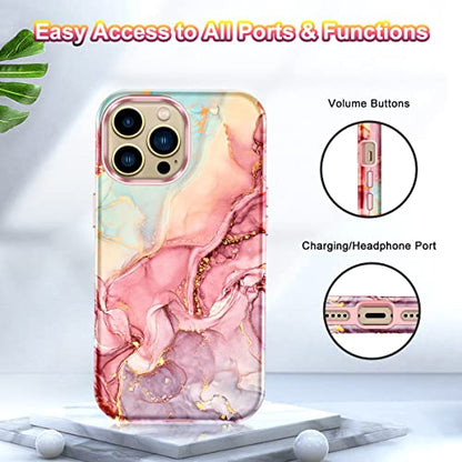 Btscase Compatible with iPhone 13 Pro Max Case 6.7 Inch 2021,Marble Pattern 3 in 1 Heavy Duty Shockproof Full Body Rugged Hard PC+Soft Silicone Drop Protective Women Girl Phone Cases, Rose Gold - color: A-Rose Gold, size: iPhone 13 Pro Max