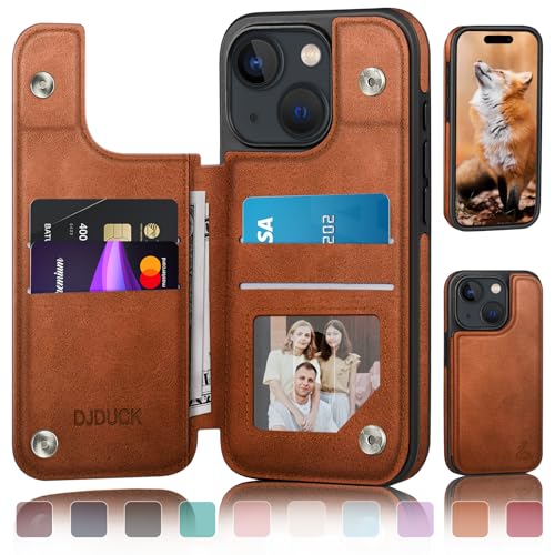 DJDUCK Designed for iPhone 15 Case Wallet with Card Holder, [Magnetic Clasp Cover] [RFID Blocking Leather Protection] Shockproof Women Men Cases 6.1 Inch for Apple 15 Light Brown - color: A - Light Brown