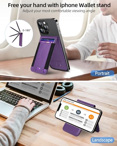 for Magsafe Wallet Works with Apple Find My, Leather Magnetic Phone Wallet - color: Purple