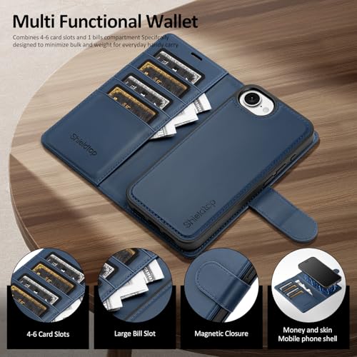 Shieldtop Compatible with MagSafe iPhone 17e / 16e Wallet Case,Blue | 2 in 1 Detachable Magnetic,Credit Card Holder Slots,RFID Blocking,PU Leather,Kickstand,Flip Folio Phone Cover for Men & Women - color: Blue