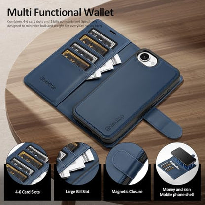 Shieldtop Compatible with MagSafe iPhone 17e / 16e Wallet Case,Blue | 2 in 1 Detachable Magnetic,Credit Card Holder Slots,RFID Blocking,PU Leather,Kickstand,Flip Folio Phone Cover for Men & Women - color: Blue