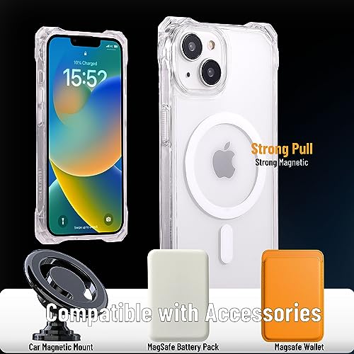 Magnetic Case for iPhone 15 Case, Clear Strong Magnetic Soft Frame PC Back Shockproof Protective Case Cover with Detachable Lanyard, Compatible with MagSafe, Clear - color: Clear, size: iPhone 15