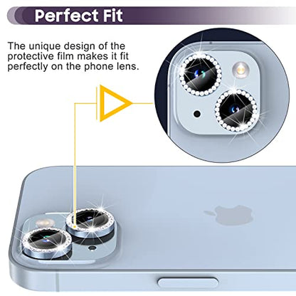 Suoman for iPhone 14 6.1 inch / 14 Plus 6.7 inch Camera Lens Protector, 9H Tempered Glass Film, [Does not Affect Night Shots] Metal Frosted Diamonds Independent Protective Cover- Diamond Blue - color: Diamond Blue