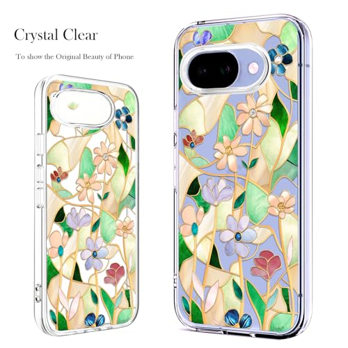 Unov for Pixel 10a Case, Clear with Design, Slim Fit Good Grip, Embossed Phone Case, Shockproof Protective Cover, Raised Camera Protection, Soft TPU, Stained Glass Flower - color: Stained Glass Flower