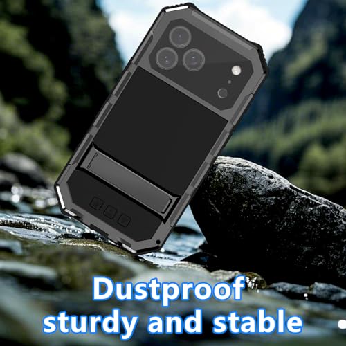 Simicoo Military Metal Heavy Duty Case Compatible with iPhone 17 Pro Max, Drop Protection Rugged Defender Metal Bumper Screw Case with Stand Gorilla Glass Camera Cover Full Body Dustproof Black - color: Black, size: iPhone 17 Pro Max