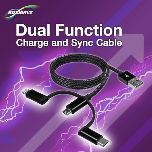 BoxWave Cable Compatible with Razer Hammerhead True Wireless - AllCharge 3-in-1 Cable - Jet Black