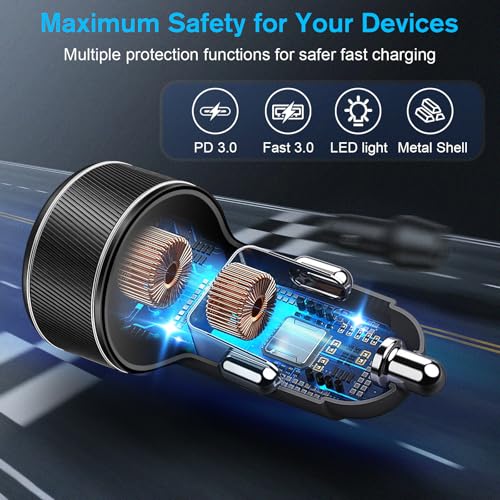 USB C Car Charger, 90W 4-Port Super Fast Charging Cigarette Lighter Plug - size: 3 Pack
