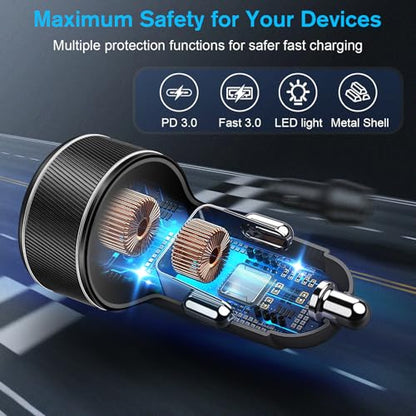Car Charger USB C, 90W 4-Port Super Fast Charging Cigarette Lighter Plug - size: 5 Pack