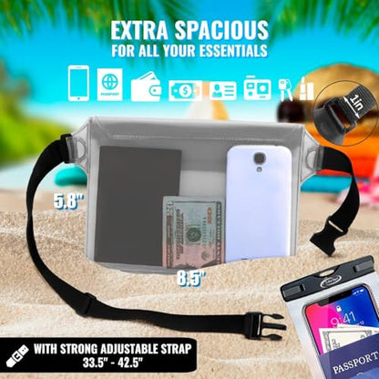 AiRunTech Waterproof Phone Pouch, Cruise Essentials 4-Piece Set, Beach Vacation Kayak Cruise Accessories Must Haves, Waterproof Bag for Travel with Phone Lanyard (2 Phone Cases + 2 Fanny Packs) - color: 2 * phone cases(black) + 2 * fanny packs(clear), siz