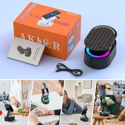 AKLLCCR Wireless Induction Bluetooth Speaker 5in1 Phone Holder Speaker - color: Black