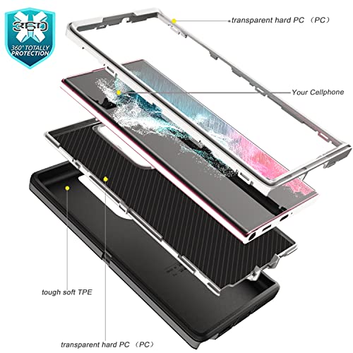 YmhxcY for Galaxy S22 Ultra Case with Self Healing Flexible TPU Film[2 Pack] and Lens Protective Film[2 Pack], Heavy Protection Cover for Galaxy S22 Ultra （6.8“）-Black and Grey - color: Black and grey
