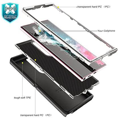 YmhxcY for Galaxy S22 Ultra Case with Self Healing Flexible TPU Film[2 Pack] and Lens Protective Film[2 Pack], Heavy Protection Cover for Galaxy S22 Ultra （6.8“）-Black and Grey - color: Black and grey