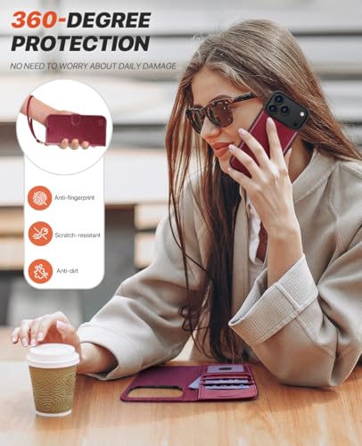 OCASE for iPhone 17 Pro Detachable Wallet Case with Card Holder, 2 in 1 PU Leather Flip Folio with RFID Blocking Stand Wrist Strap Shockproof Phone Cover 6.3 Inch 2025, Burgundy - color: Burgundy, size: iPhone 17 Pro